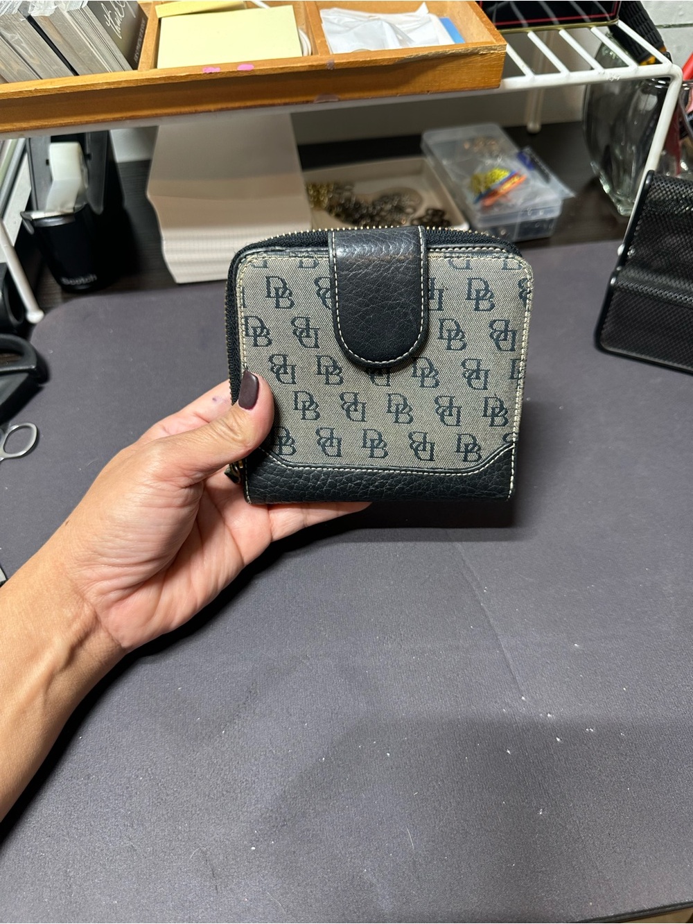Dooney & Bourke Gray and Black DB Logo Zip Around Wallet